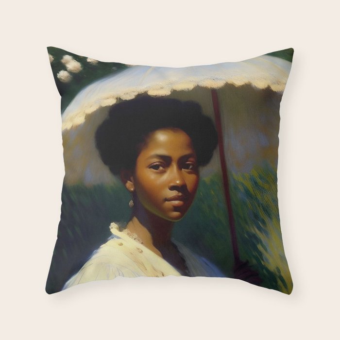 African American Woman with a Parasol still life Impressionism portrait painting Throw Pillow Gallery Image 6