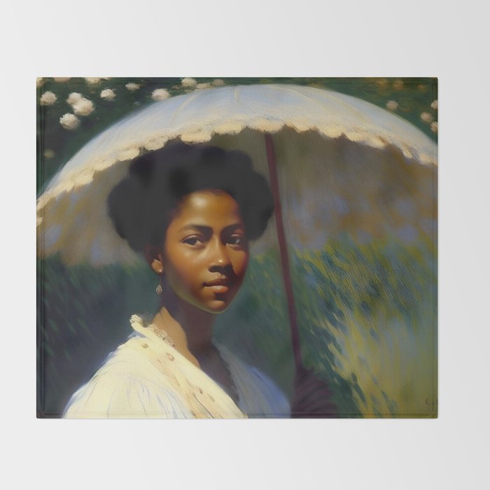 African American Woman with a Parasol still life Impressionism portrait painting Throw Blanket Gallery Image 2