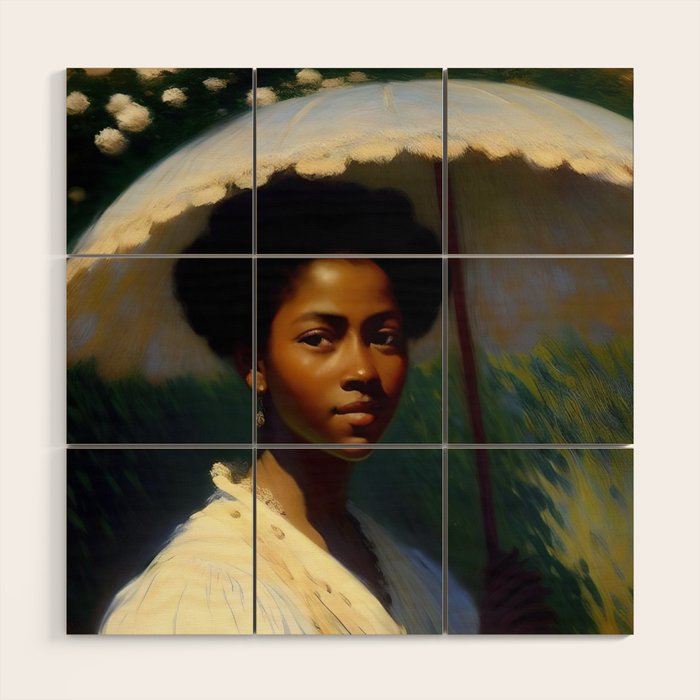 African American Woman with a Parasol still life Impressionism portrait painting Wood Wall Art Gallery Image 1