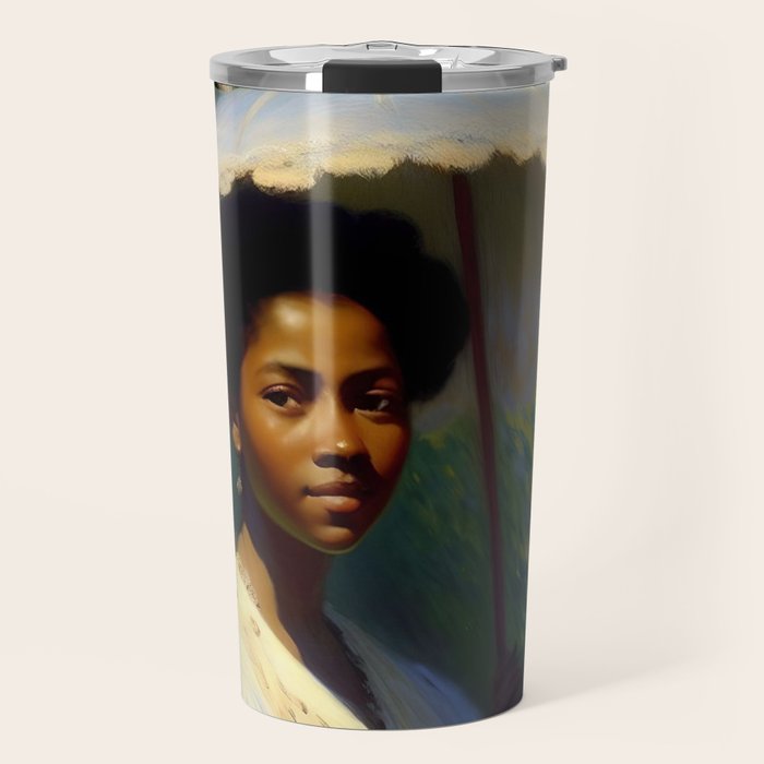 African American Woman with a Parasol still life Impressionism portrait painting Travel Mug Gallery Image 1