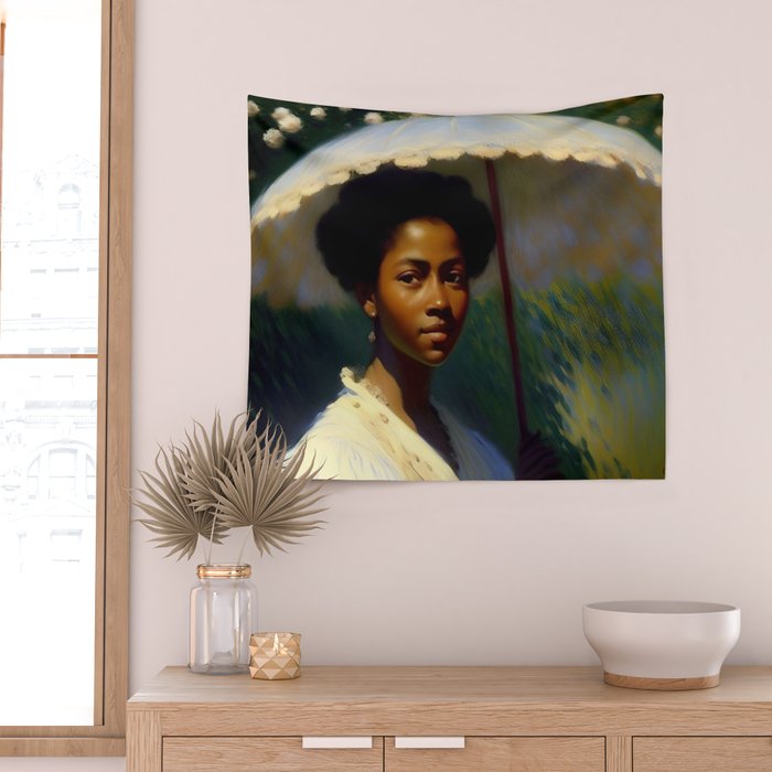 African American Woman with a Parasol still life Impressionism portrait painting Wall Tapestry Gallery Image 2