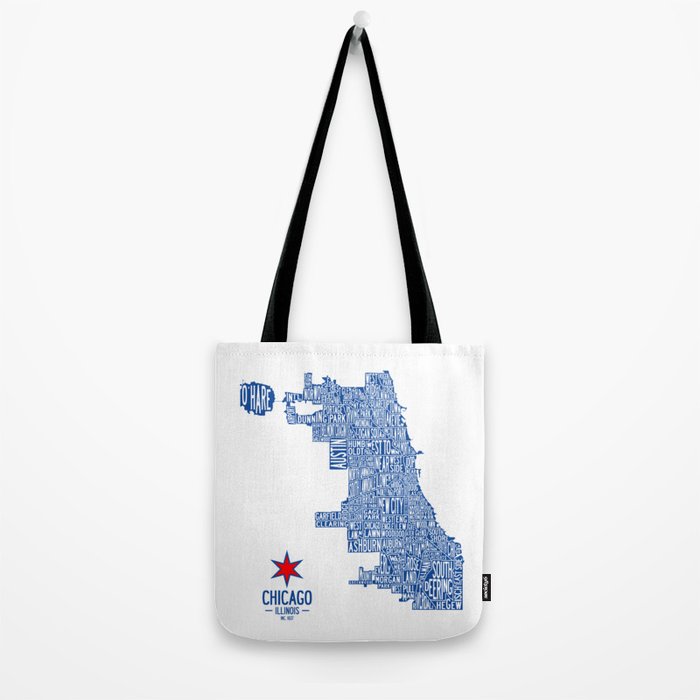 Chicago Neighborhood Map in Blue Tote Bag Gallery Image 2