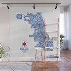 Chicago Neighborhood Map in Blue Wall Mural Gallery Image 1