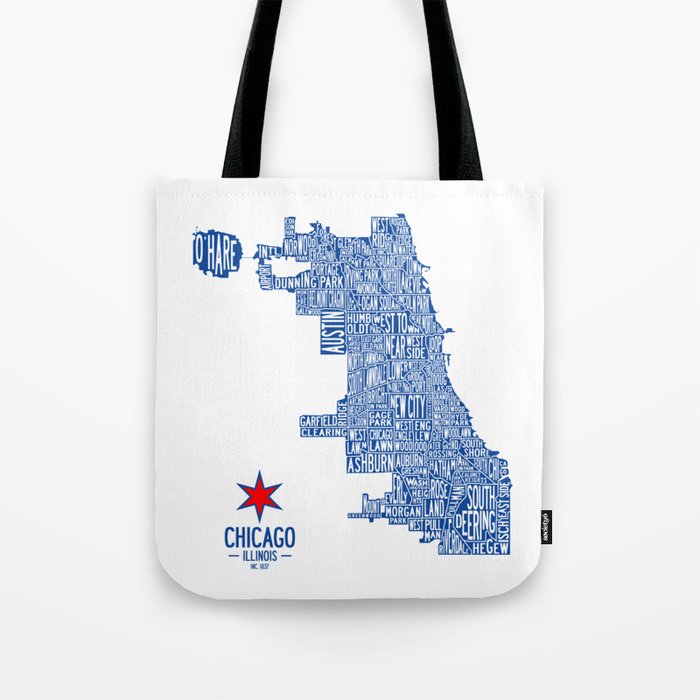 Chicago Neighborhood Map in Blue Tote Bag Gallery Image 1