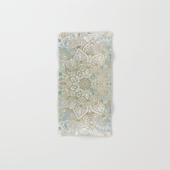 Yoga, Mandala, Teal and Gold, Wall Art Boho Hand & Bath Towel Gallery Image 1