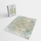 Yoga, Mandala, Teal and Gold, Wall Art Boho Jigsaw Puzzle Gallery Image 2