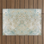 Yoga, Mandala, Teal and Gold, Wall Art Boho Outdoor Rug Gallery Image 1