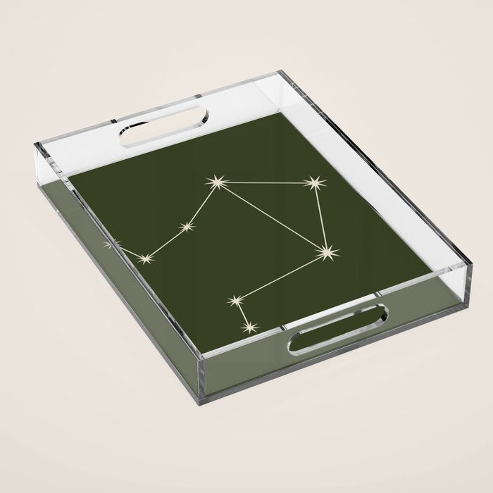 Libra Zodiac Star Constellation Line Art Moss Green Acrylic Tray Gallery Image 1
