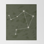 Libra Zodiac Star Constellation Line Art Moss Green Throw Blanket Gallery Image 2