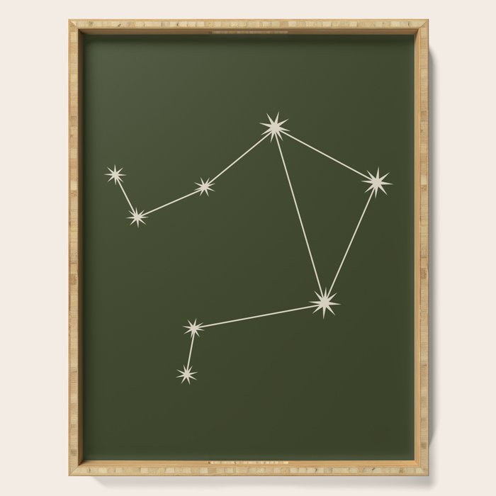 Libra Zodiac Star Constellation Line Art Moss Green Serving Tray Gallery Image 1