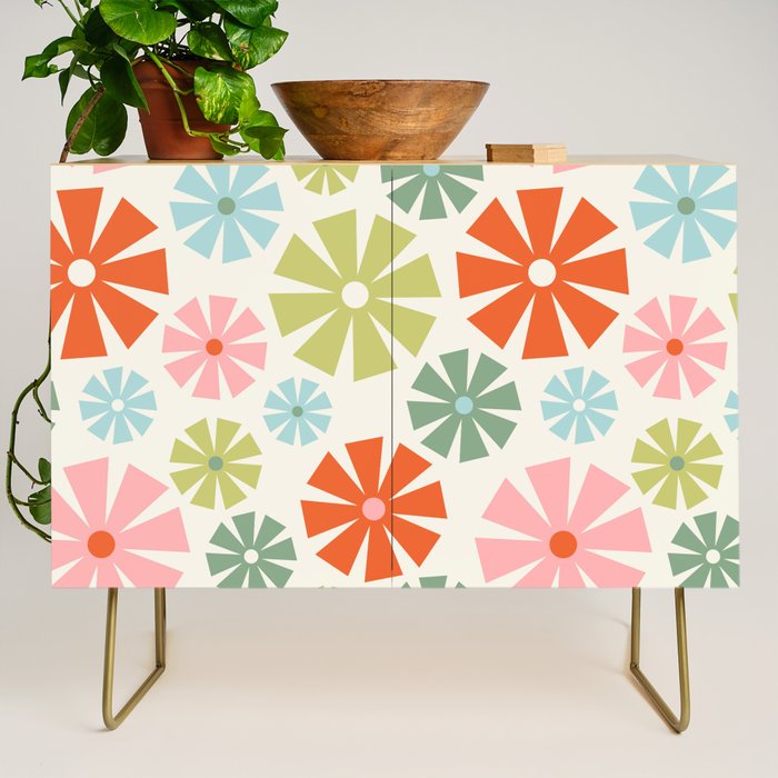 Retro Pinwheel Snowflakes - Holiday Colors Credenza Gallery Image 1