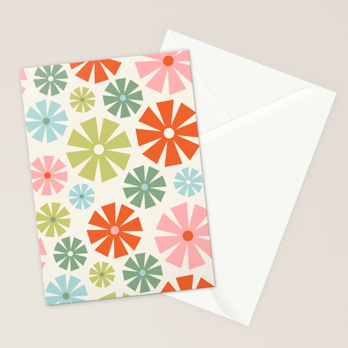 Retro Pinwheel Snowflakes - Holiday Colors Stationery Card Gallery Image 2