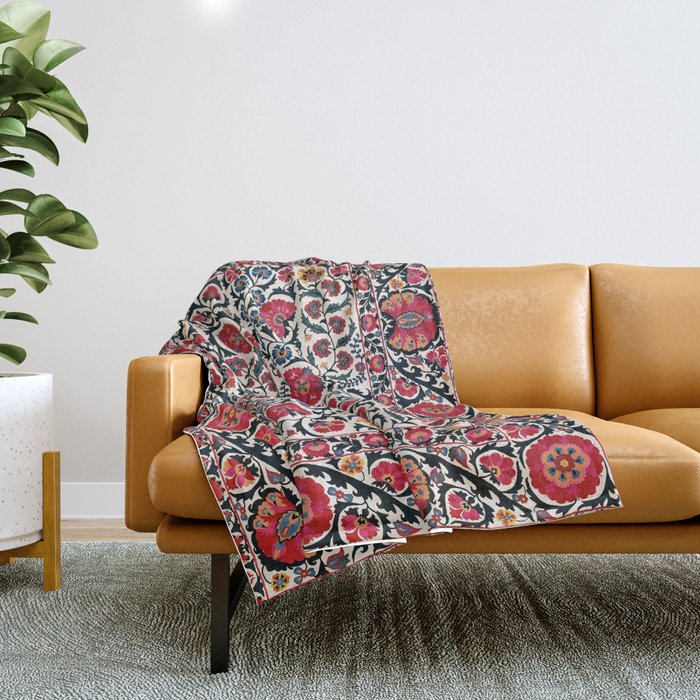 Shakhrisyabz Suzani Southwest Uzbekistan Rug Print Throw Blanket Gallery Image 1