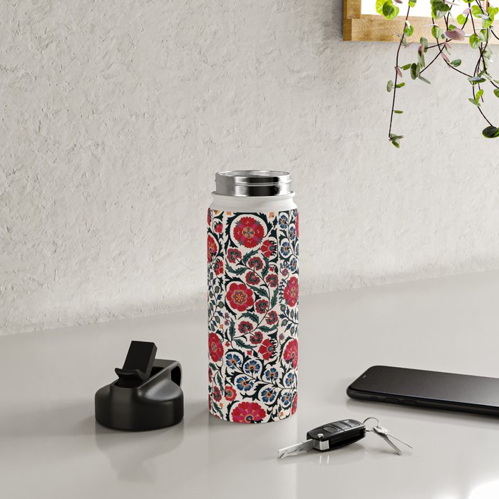 Shakhrisyabz Suzani Southwest Uzbekistan Rug Print Water Bottle Gallery Image 4