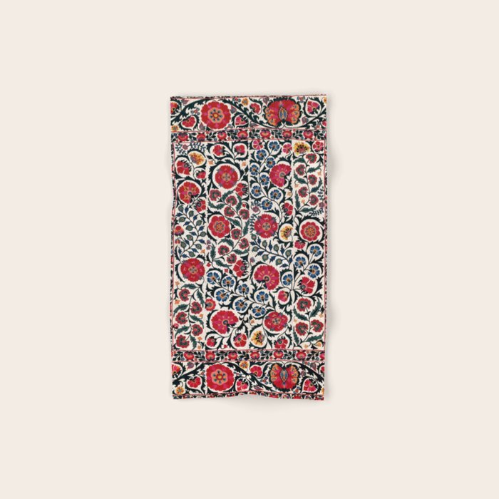Shakhrisyabz Suzani Southwest Uzbekistan Rug Print Bath Towel Gallery Image 1