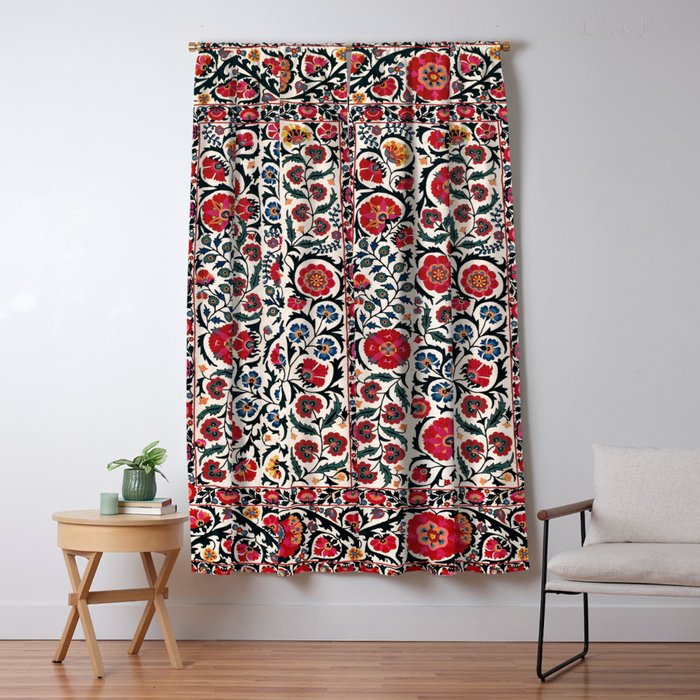 Shakhrisyabz Suzani Southwest Uzbekistan Rug Print Window Curtain Gallery Image 5