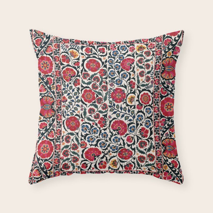 Shakhrisyabz Suzani Southwest Uzbekistan Rug Print Throw Pillow Gallery Image 6