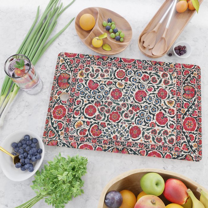 Shakhrisyabz Suzani Southwest Uzbekistan Rug Print Cutting Board Gallery Image 2