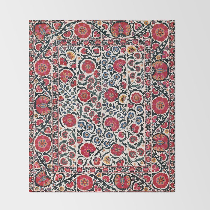 Shakhrisyabz Suzani Southwest Uzbekistan Rug Print Throw Blanket Gallery Image 2
