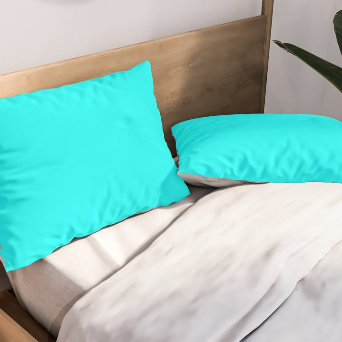 AQUA CYAN Solid Color Plain Neon Blue Shade  Pillow Sham Gallery Image 2