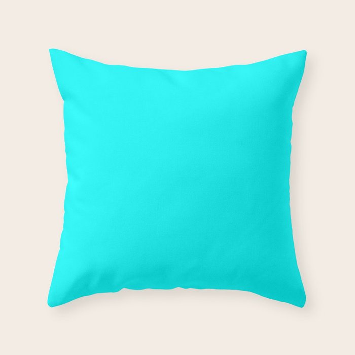 AQUA CYAN Solid Color Plain Neon Blue Shade  Throw Pillow Gallery Image 6