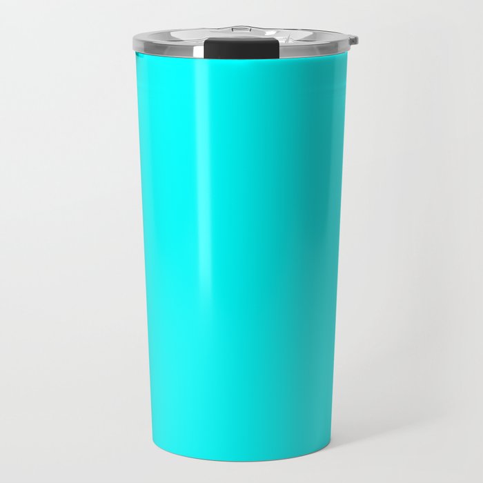 AQUA CYAN Solid Color Plain Neon Blue Shade  Travel Mug Gallery Image 1