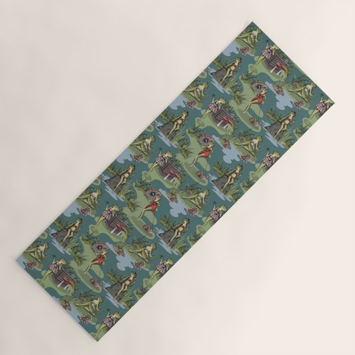 Vintage Pin-Up Girl Frogs Yoga Mat Gallery Image 1