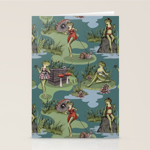 Vintage Pin-Up Girl Frogs Stationery Card Gallery Image 2