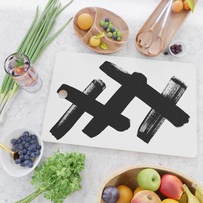 X Black & White Minimalist Abstract Mid century Ink Art Dark Brush Strokes Cutting Board Gallery Image 2