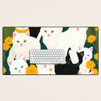Cats Meetup, Pet Animals Cute Kittens Fall Garden, Halloween Illustration Autumn Quirky Whimsical Painting, Bohemian  Desk Mat Gallery Image 1
