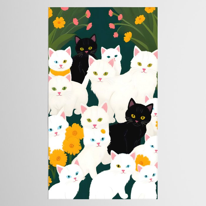 Cats Meetup, Pet Animals Cute Kittens Fall Garden, Halloween Illustration Autumn Quirky Whimsical Painting, Bohemian  Tablecloth Gallery Image 2
