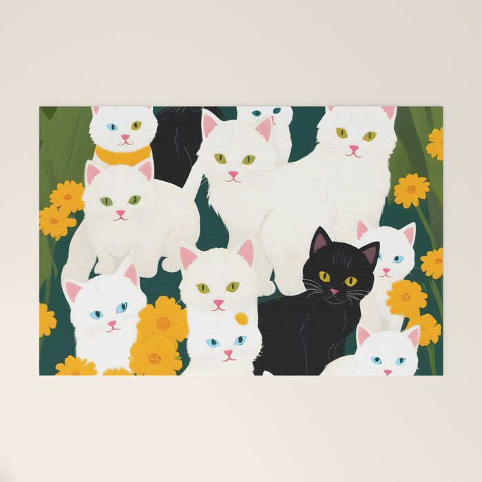 Cats Meetup, Pet Animals Cute Kittens Fall Garden, Halloween Illustration Autumn Quirky Whimsical Painting, Bohemian  Welcome Mat Gallery Image 1