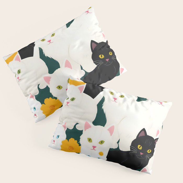 Cats Meetup, Pet Animals Cute Kittens Fall Garden, Halloween Illustration Autumn Quirky Whimsical Painting, Bohemian  Pillow Sham Gallery Image 1