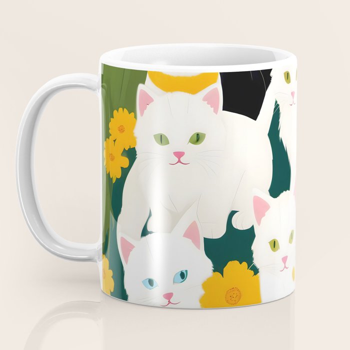 Cats Meetup, Pet Animals Cute Kittens Fall Garden, Halloween Illustration Autumn Quirky Whimsical Painting, Bohemian  Coffee Mug Gallery Image 3