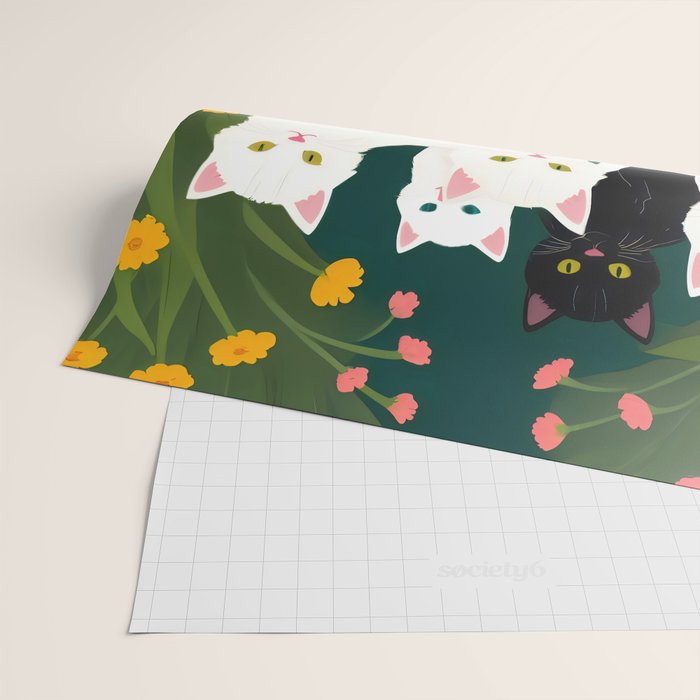 Cats Meetup, Pet Animals Cute Kittens Fall Garden, Halloween Illustration Autumn Quirky Whimsical Painting, Bohemian  Wrapping Paper Gallery Image 2