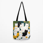 Cats Meetup, Pet Animals Cute Kittens Fall Garden, Halloween Illustration Autumn Quirky Whimsical Painting, Bohemian  Tote Bag Gallery Image 2