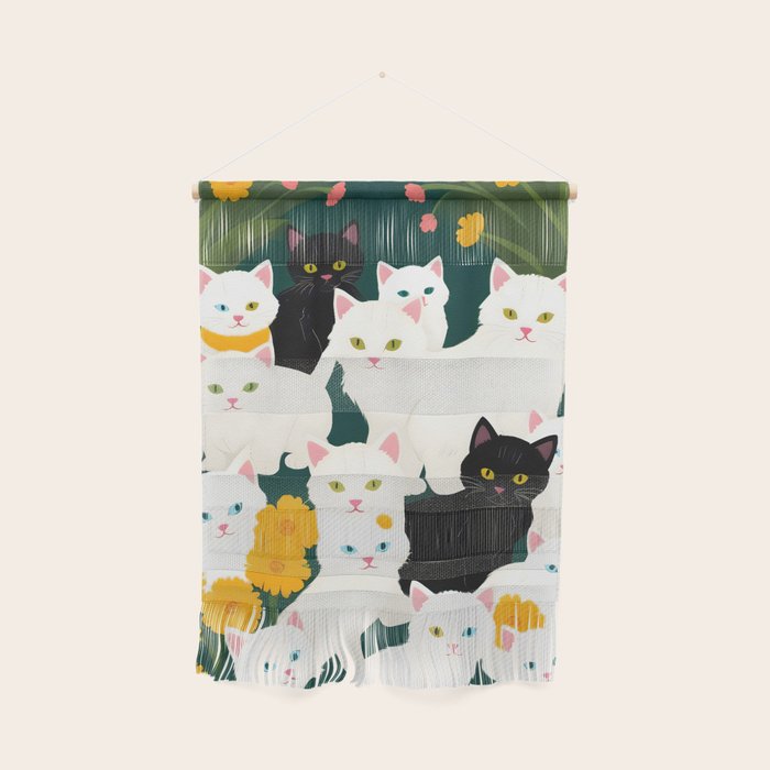 Cats Meetup, Pet Animals Cute Kittens Fall Garden, Halloween Illustration Autumn Quirky Whimsical Painting, Bohemian  Wall Hanging Gallery Image 1