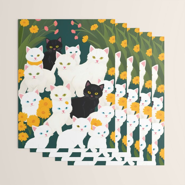 Cats Meetup, Pet Animals Cute Kittens Fall Garden, Halloween Illustration Autumn Quirky Whimsical Painting, Bohemian  Wrapping Paper Gallery Image 3