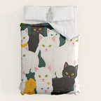 Cats Meetup, Pet Animals Cute Kittens Fall Garden, Halloween Illustration Autumn Quirky Whimsical Painting, Bohemian  Comforter Gallery Image 6