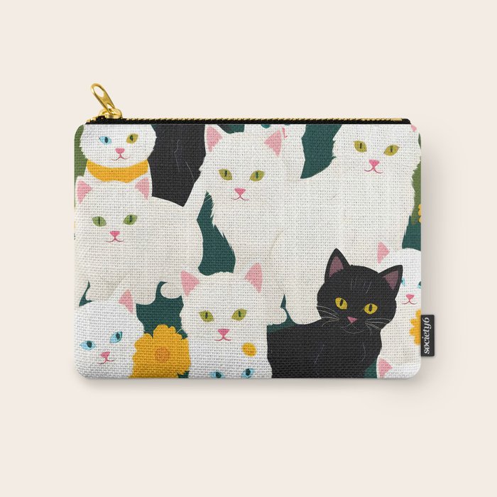Cats Meetup, Pet Animals Cute Kittens Fall Garden, Halloween Illustration Autumn Quirky Whimsical Painting, Bohemian  Carry All Pouch Gallery Image 1