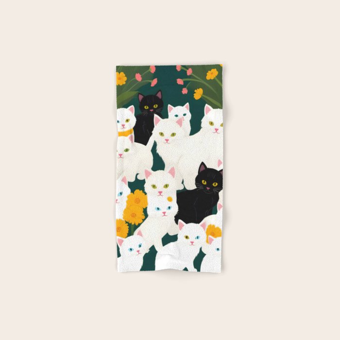 Cats Meetup, Pet Animals Cute Kittens Fall Garden, Halloween Illustration Autumn Quirky Whimsical Painting, Bohemian  Bath Towel Gallery Image 1