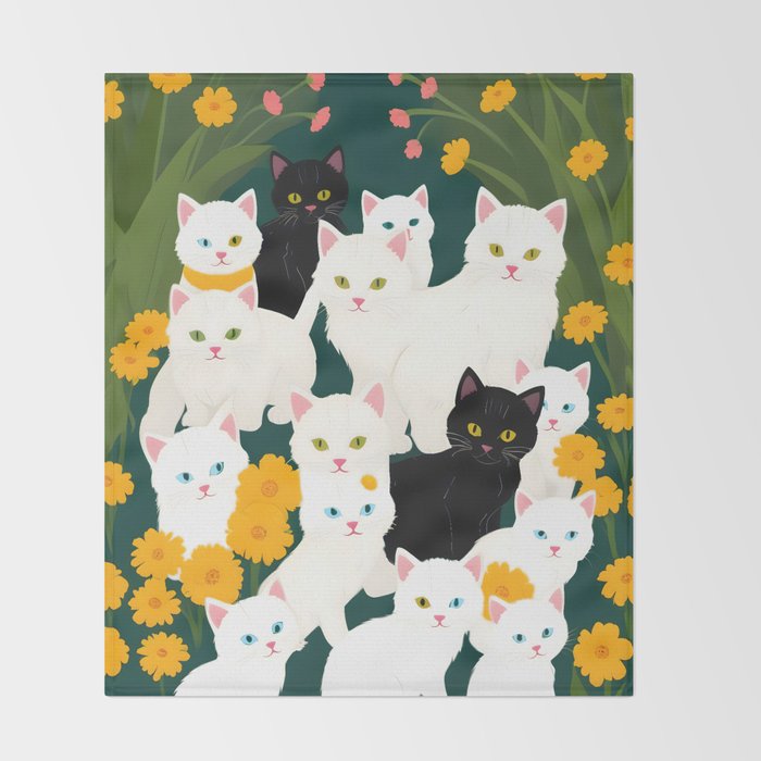 Cats Meetup, Pet Animals Cute Kittens Fall Garden, Halloween Illustration Autumn Quirky Whimsical Painting, Bohemian  Throw Blanket Gallery Image 2