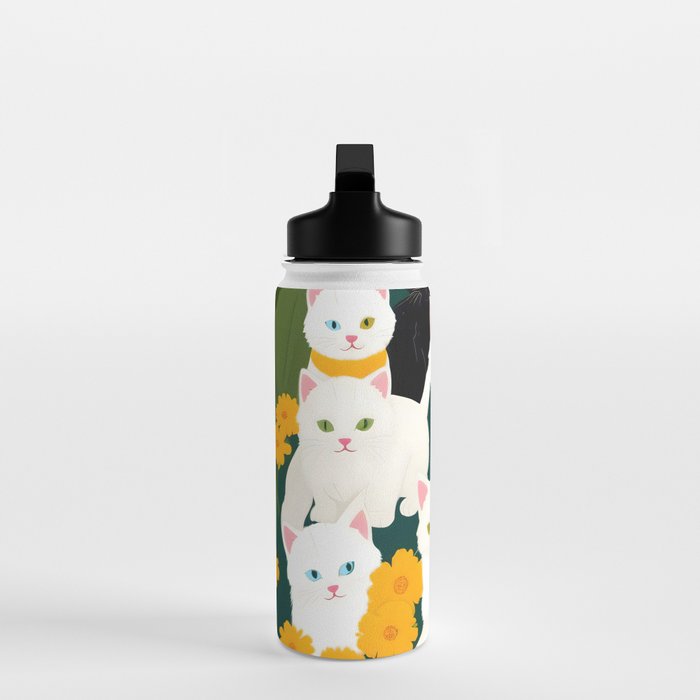 Cats Meetup, Pet Animals Cute Kittens Fall Garden, Halloween Illustration Autumn Quirky Whimsical Painting, Bohemian  Water Bottle Gallery Image 3