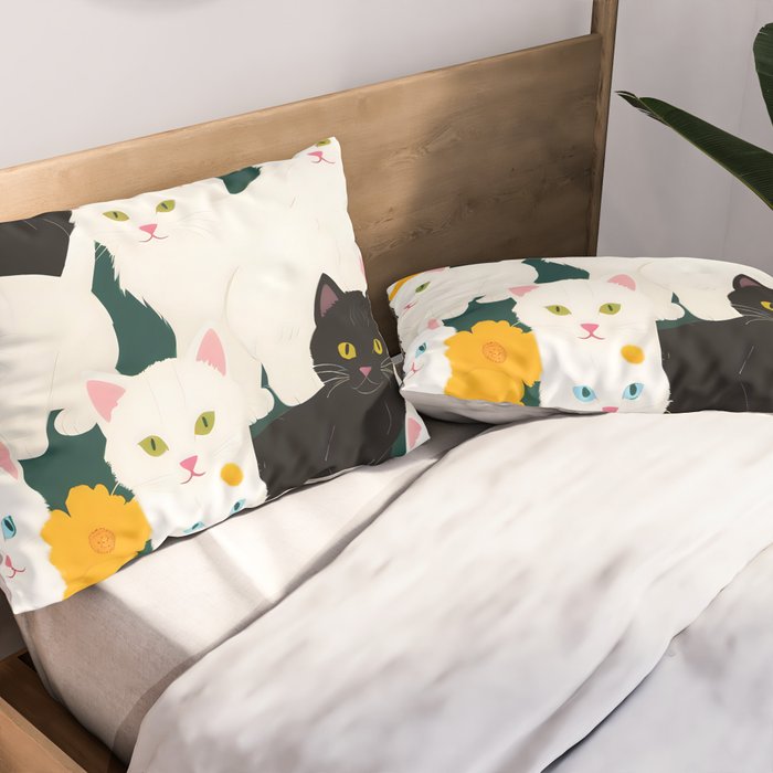 Cats Meetup, Pet Animals Cute Kittens Fall Garden, Halloween Illustration Autumn Quirky Whimsical Painting, Bohemian  Pillow Sham Gallery Image 2