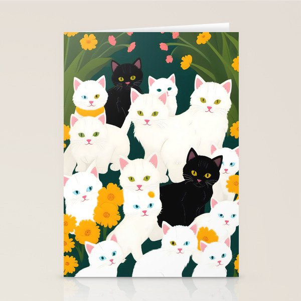 Cats Meetup, Pet Animals Cute Kittens Fall Garden, Halloween Illustration Autumn Quirky Whimsical Painting, Bohemian  Stationery Card Gallery Image 2