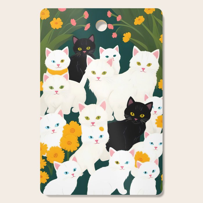 Cats Meetup, Pet Animals Cute Kittens Fall Garden, Halloween Illustration Autumn Quirky Whimsical Painting, Bohemian  Cutting Board Gallery Image 1