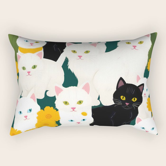 Cats Meetup, Pet Animals Cute Kittens Fall Garden, Halloween Illustration Autumn Quirky Whimsical Painting, Bohemian  Rectangular Pillow Gallery Image 2