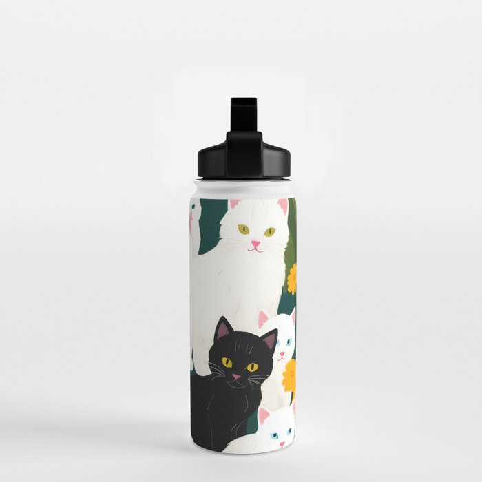 Cats Meetup, Pet Animals Cute Kittens Fall Garden, Halloween Illustration Autumn Quirky Whimsical Painting, Bohemian  Water Bottle Gallery Image 2