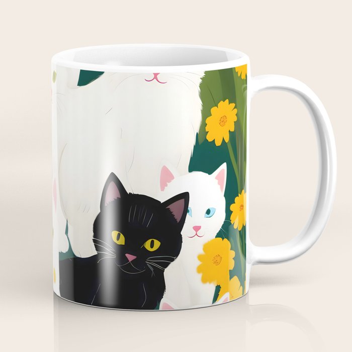 Cats Meetup, Pet Animals Cute Kittens Fall Garden, Halloween Illustration Autumn Quirky Whimsical Painting, Bohemian  Coffee Mug Gallery Image 1
