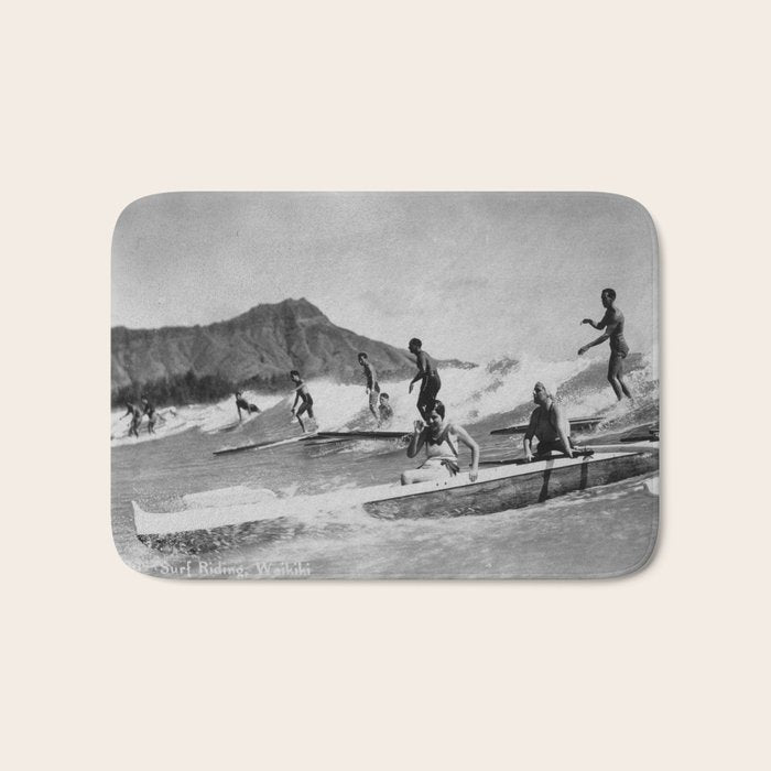 Vintage Surfing Hawaii Bath Mat Gallery Image 1